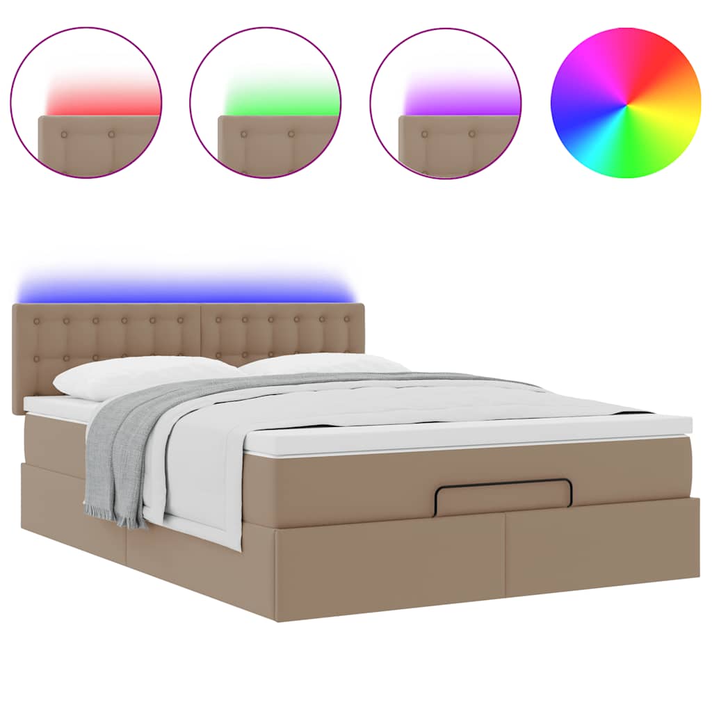 vidaXL Łóżko otomana z materacami i LED, cappucino, 140x190cm ekoskóra