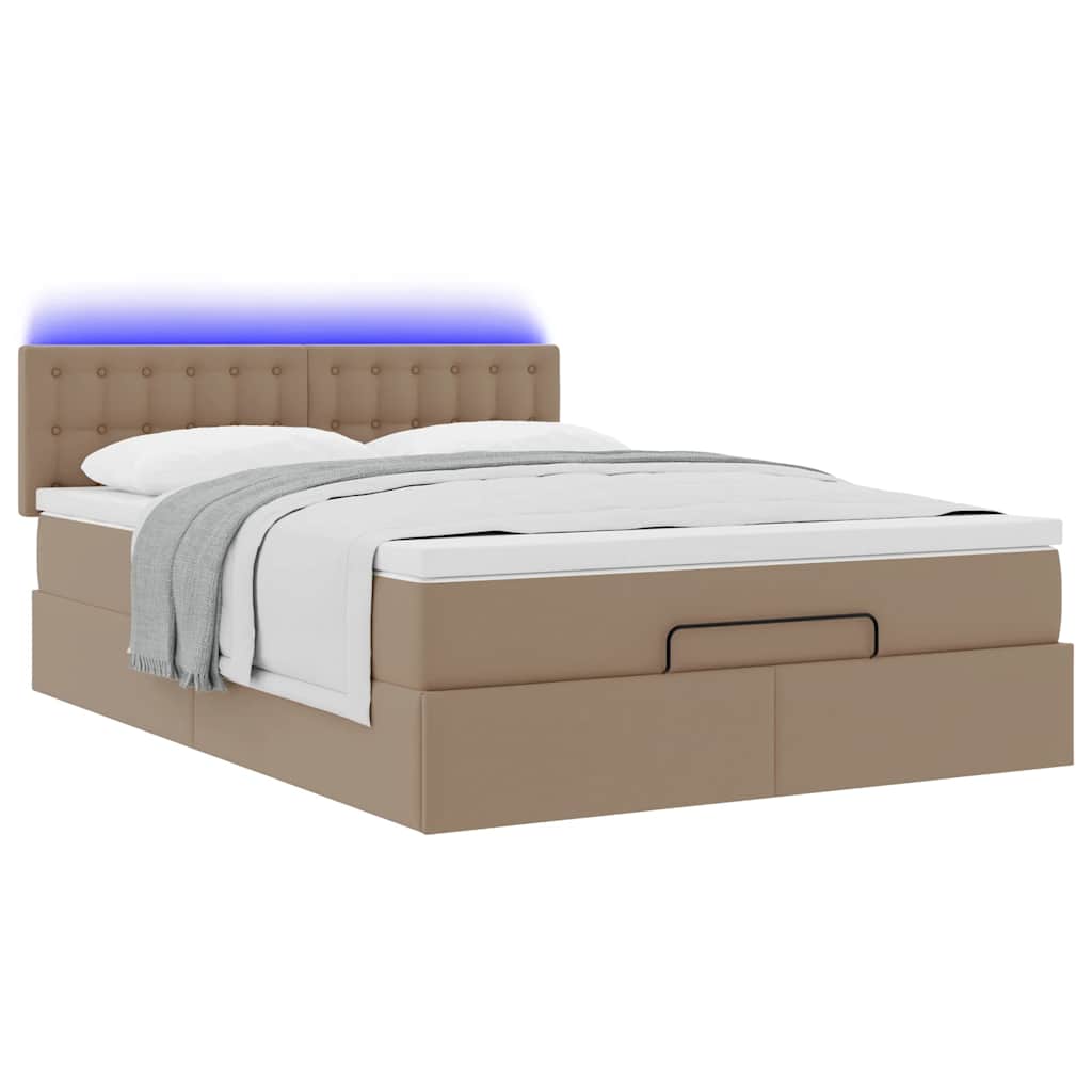 vidaXL Łóżko otomana z materacami i LED, cappucino, 140x190cm ekoskóra