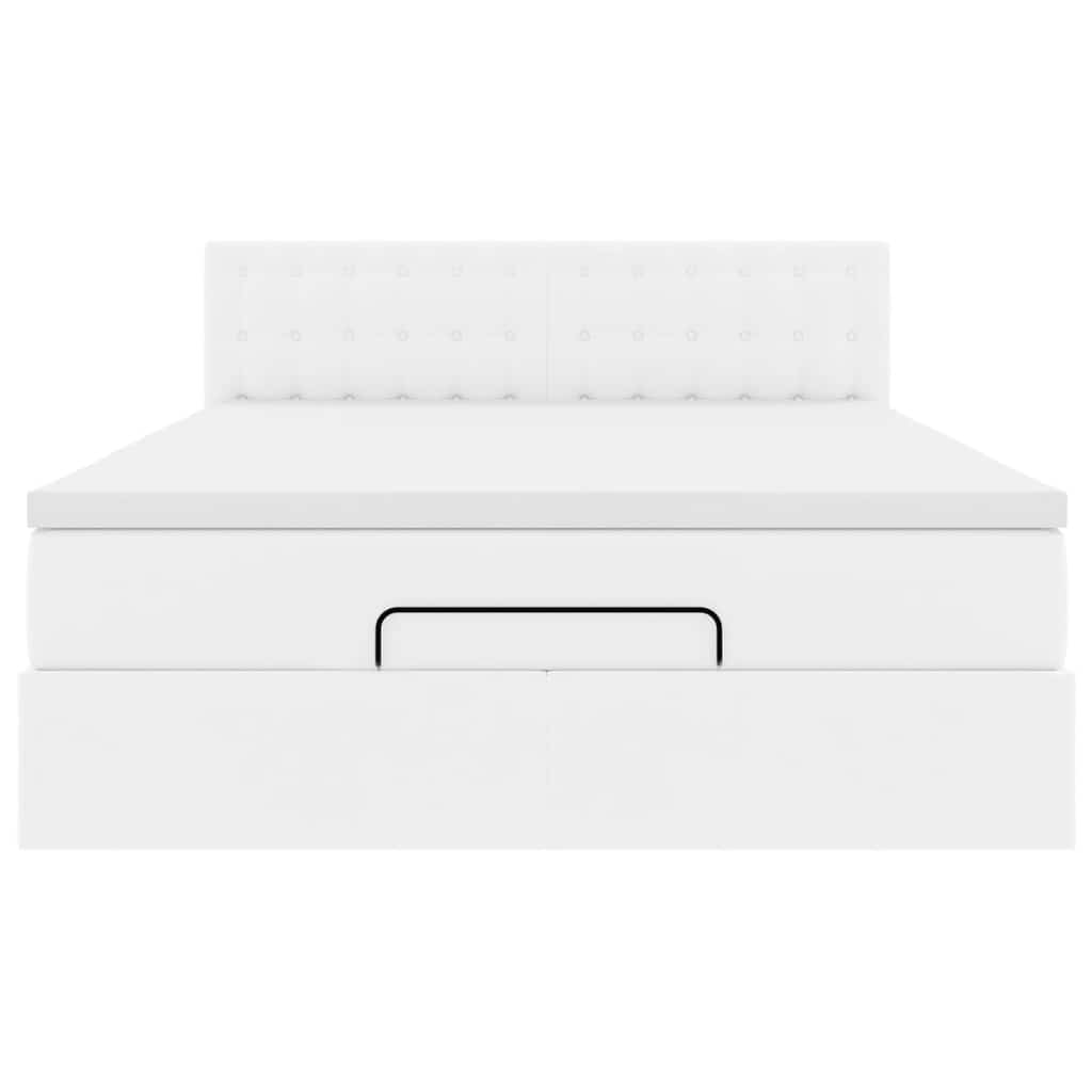 vidaXL Łóżko otomana z materacami i LED, biała, 140x200cm, ekoskóra