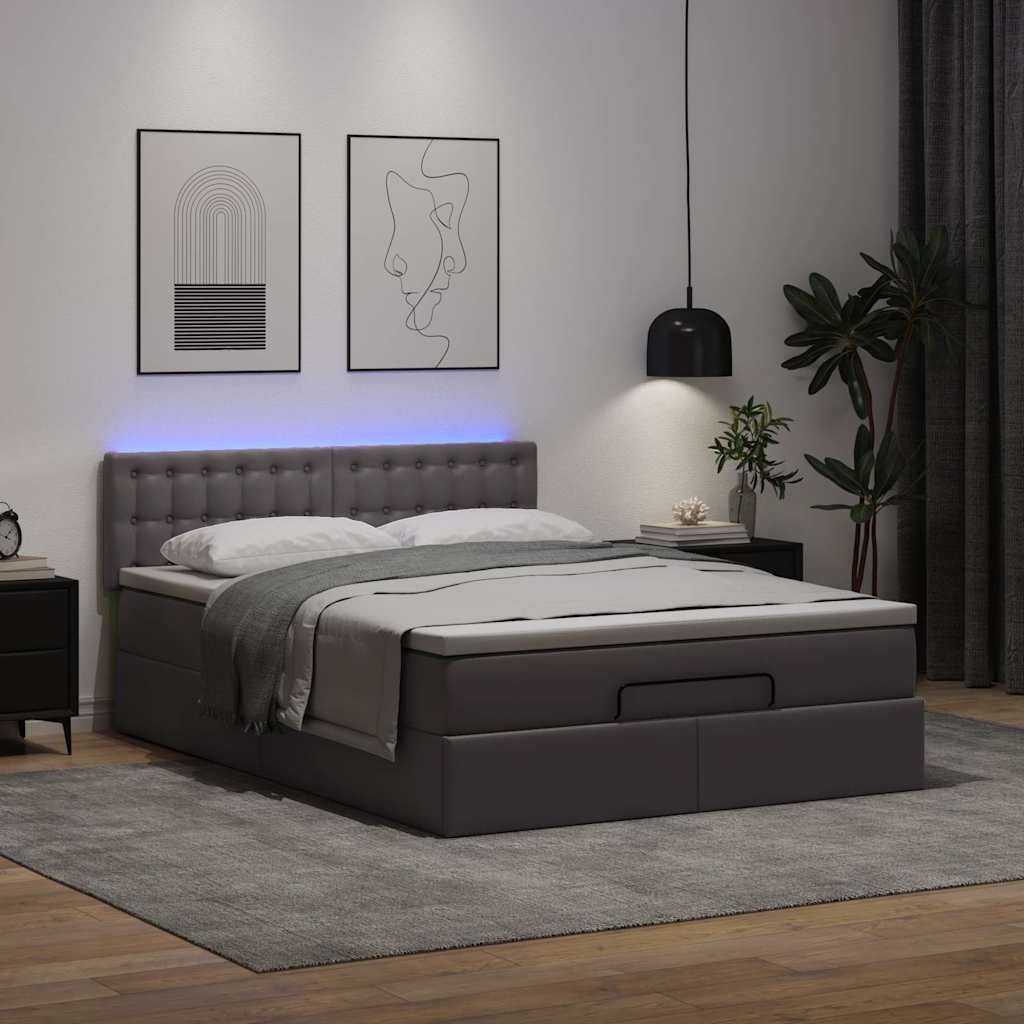 vidaXL Łóżko otomana z materacami i LED, szara, 140x200cm, ekoskóra