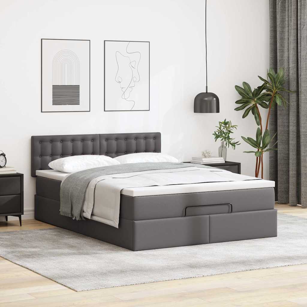 vidaXL Łóżko otomana z materacami i LED, szara, 140x200cm, ekoskóra