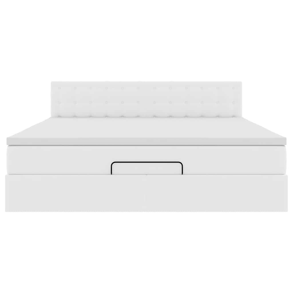 vidaXL Łóżko otomana z materacami i LED, biała, 160x200cm, ekoskóra