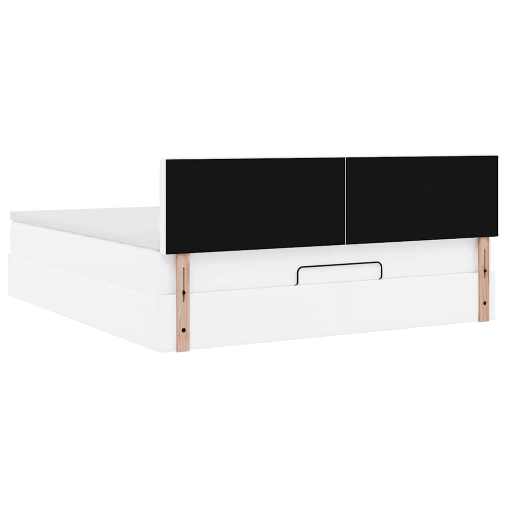 vidaXL Łóżko otomana z materacami i LED, biała, 160x200cm, ekoskóra