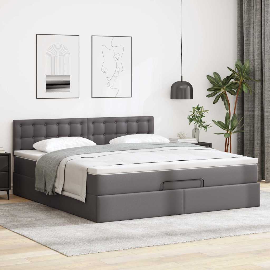vidaXL Łóżko otomana z materacami i LED, szara, 160x200cm, ekoskóra