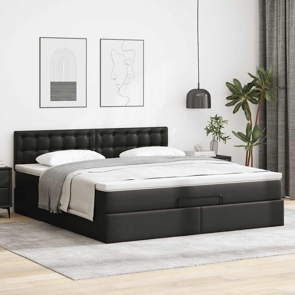 vidaXL Łóżko otomana z materacami i LED, czarna, 180x200cm, ekoskóra