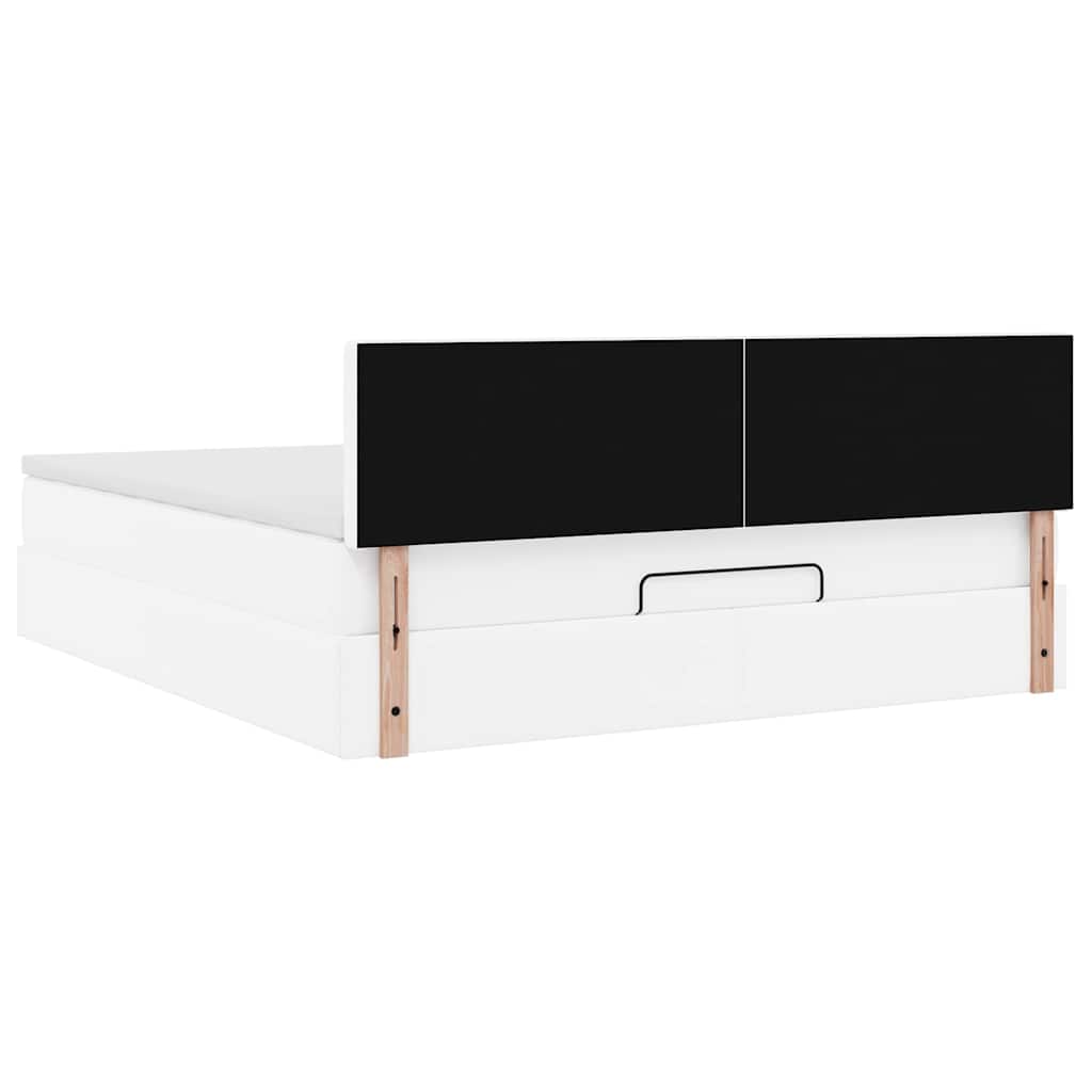vidaXL Łóżko otomana z materacami i LED, biała, 180x200cm, ekoskóra