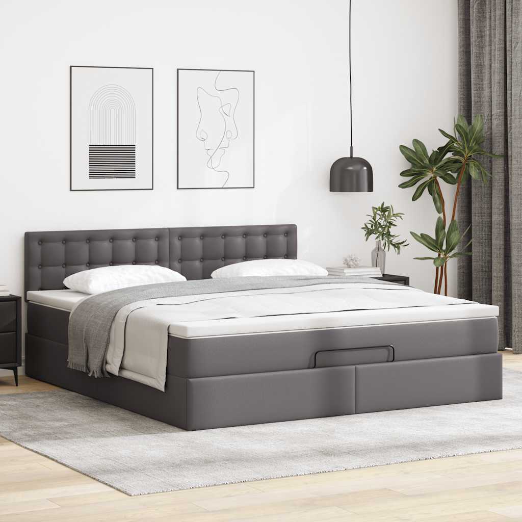 vidaXL Łóżko otomana z materacami i LED, szara, 180x200cm, ekoskóra