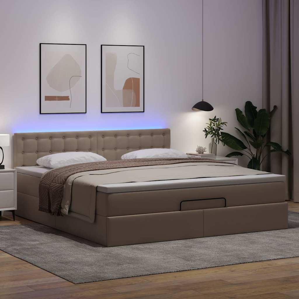 vidaXL Łóżko otomana z materacami i LED, cappucino, 180x200cm ekoskóra