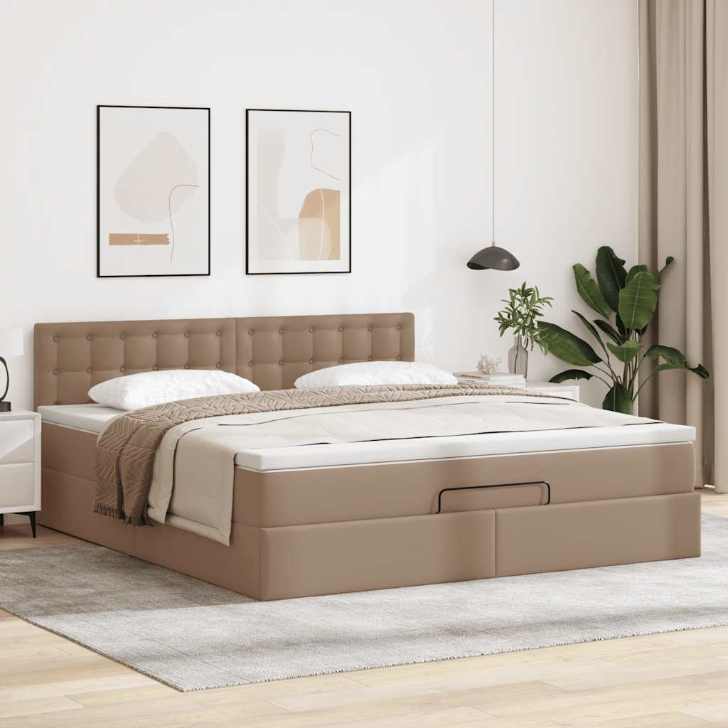 vidaXL Łóżko otomana z materacami i LED, cappucino, 180x200cm ekoskóra
