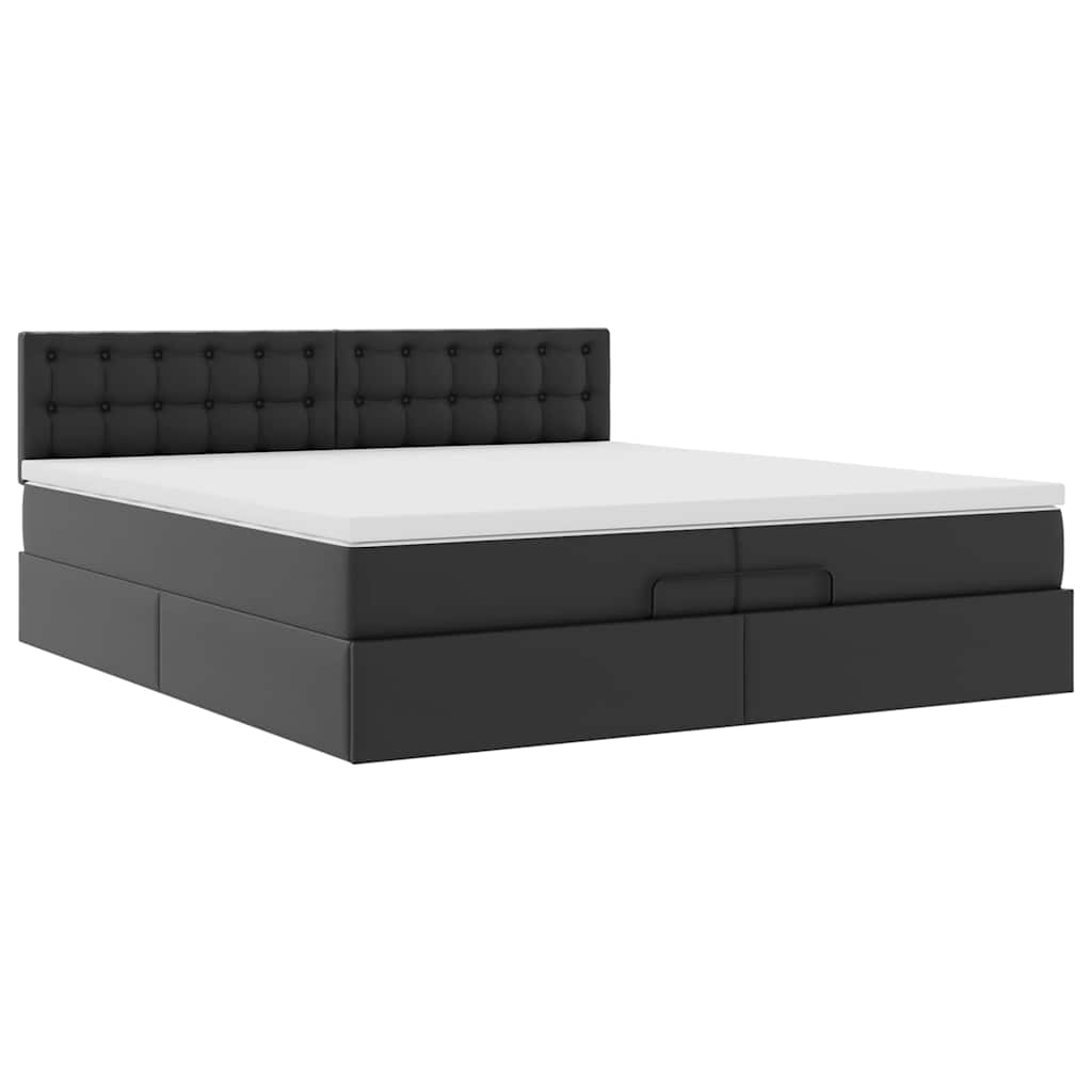 vidaXL Rama łóżka otomana z materacem, czarna, 200x200 cm, ekoskóra