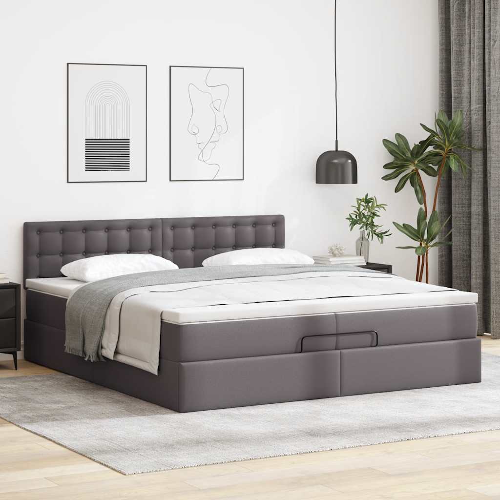 vidaXL Rama łóżka otomana z materacem, szara, 200x200 cm, ekoskóra