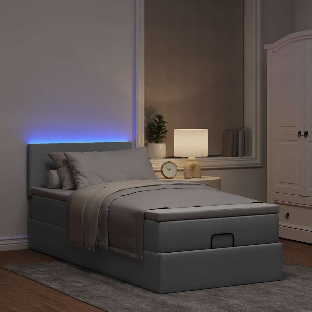 vidaXL Łóżko Ottoman z materacem i LED, jasnoszary, 80x200cm, tkanina