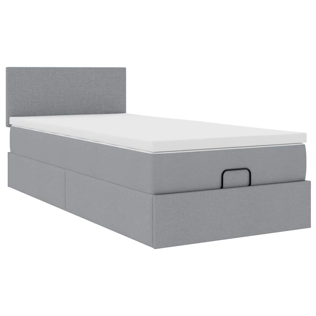 vidaXL Łóżko Ottoman z materacem i LED, jasnoszary, 80x200cm, tkanina