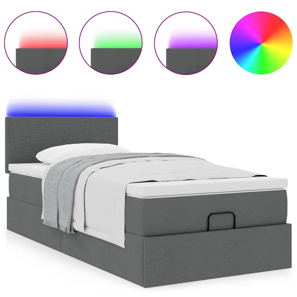 vidaXL Łóżko Ottoman z materacem i LED, ciemnoszary, 80x200cm, tkanina