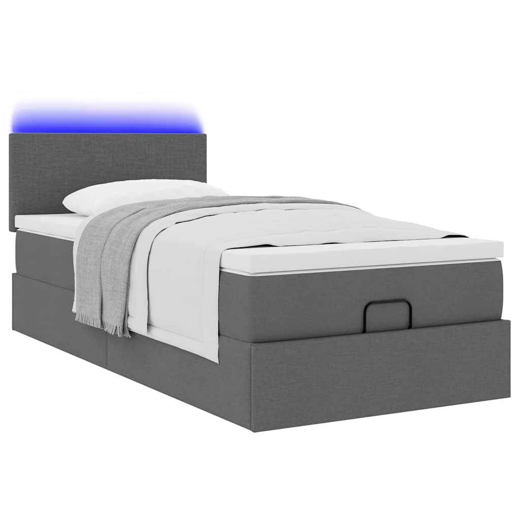 vidaXL Łóżko Ottoman z materacem i LED, ciemnoszary, 80x200cm, tkanina