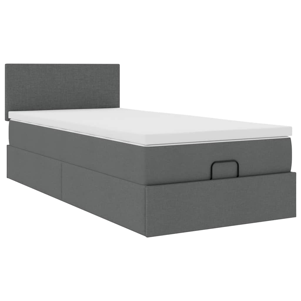 vidaXL Łóżko Ottoman z materacem i LED, ciemnoszary, 80x200cm, tkanina