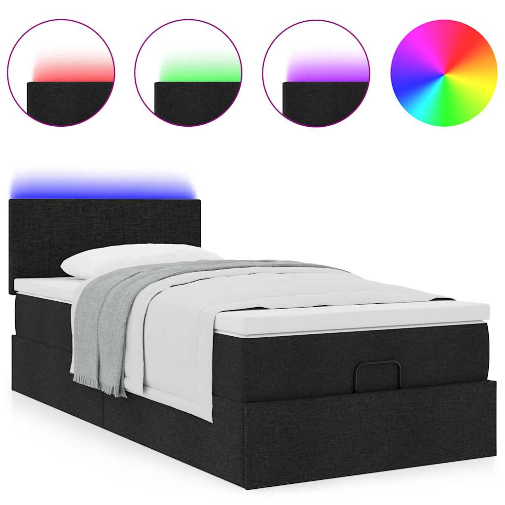 vidaXL Łóżko Ottoman z materacem i LED, czarny, 80x200cm, tkanina