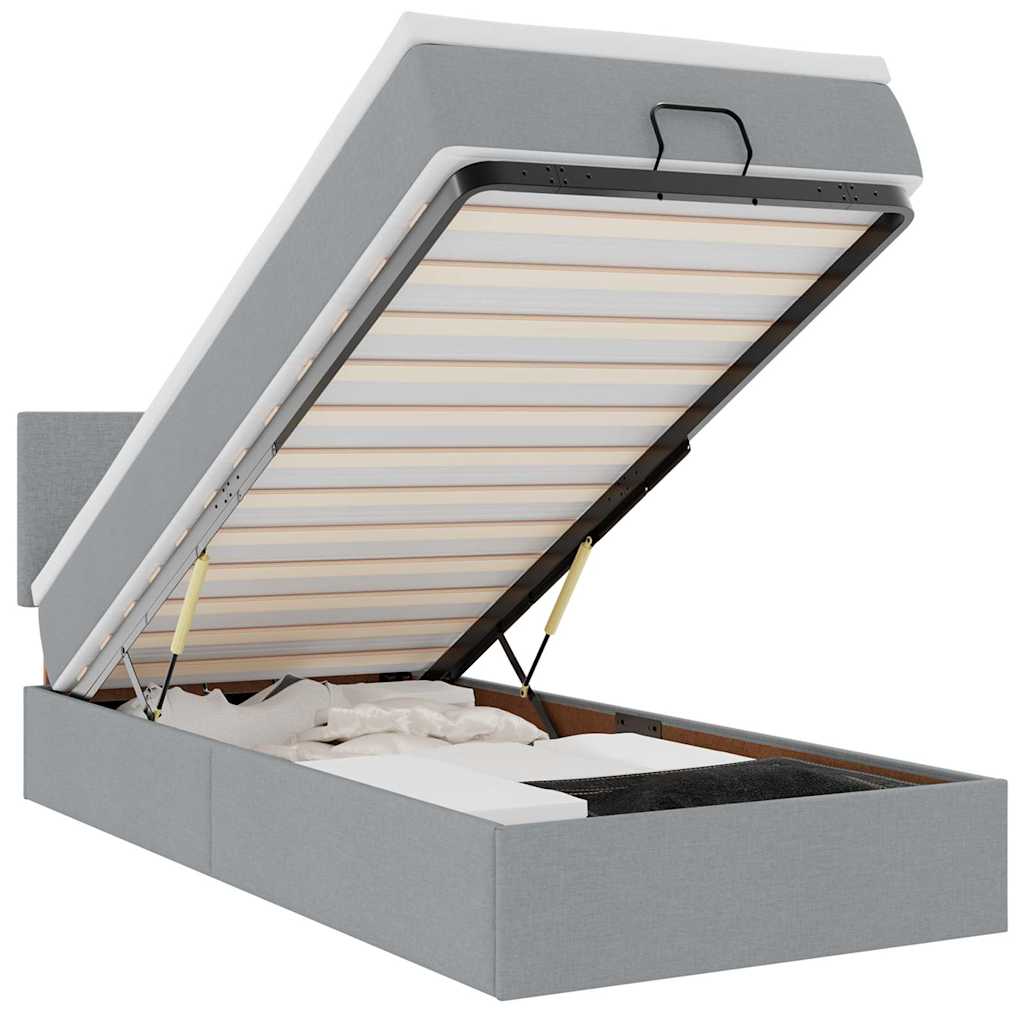 vidaXL Łóżko Ottoman z materacem i LED, jasnoszary, 90x200 cm, tkanina