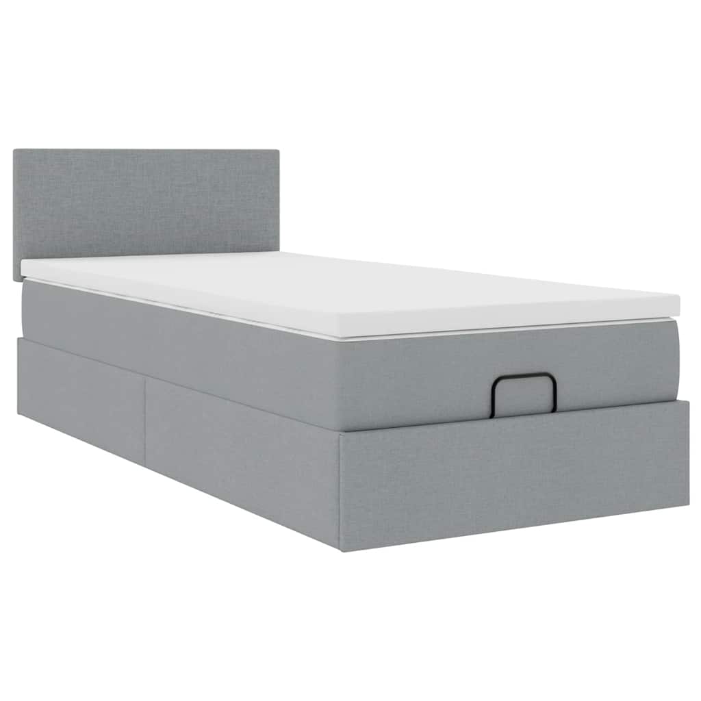 vidaXL Łóżko Ottoman z materacem i LED, jasnoszary, 90x200 cm, tkanina