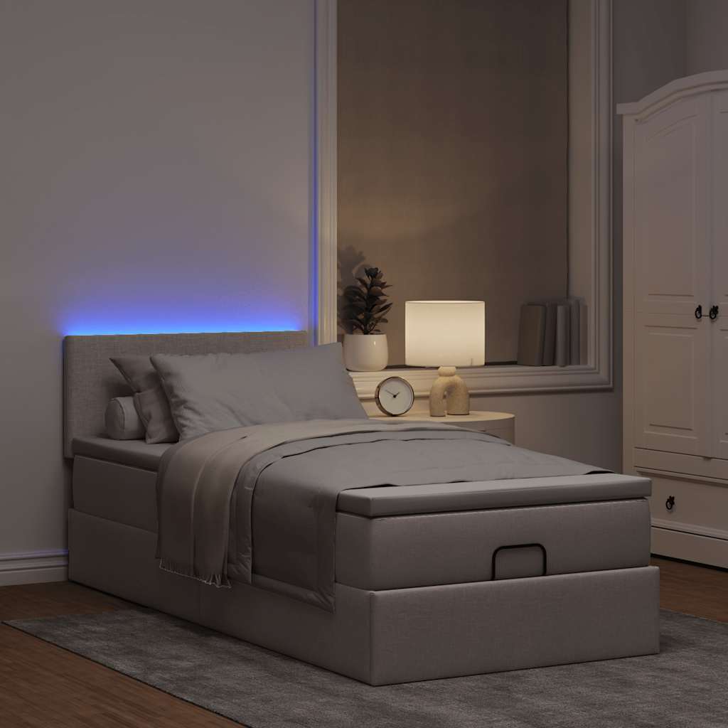 vidaXL Łóżko otomana z materacem i LED, taupe, 90x200 cm, tkanina