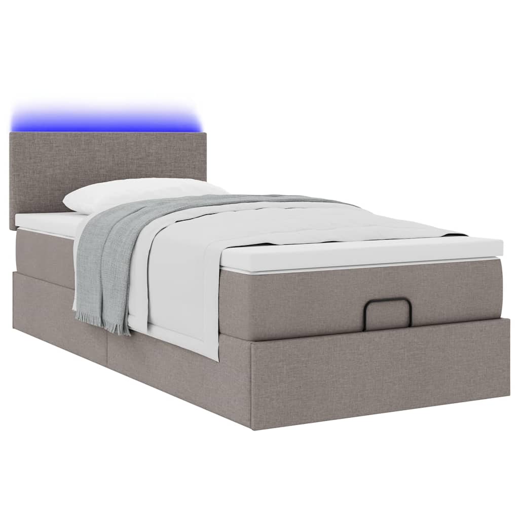 vidaXL Łóżko otomana z materacem i LED, taupe, 90x200 cm, tkanina