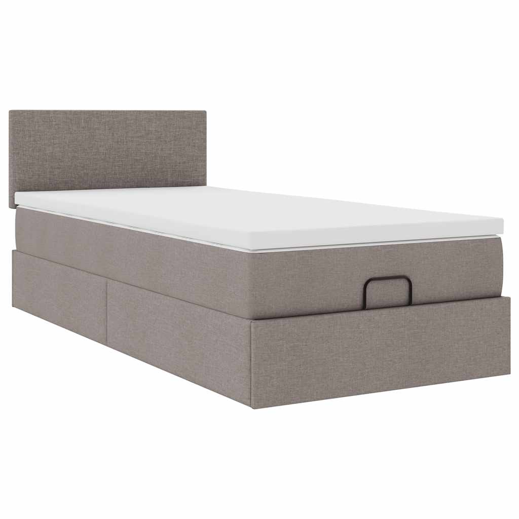 vidaXL Łóżko otomana z materacem i LED, taupe, 90x200 cm, tkanina