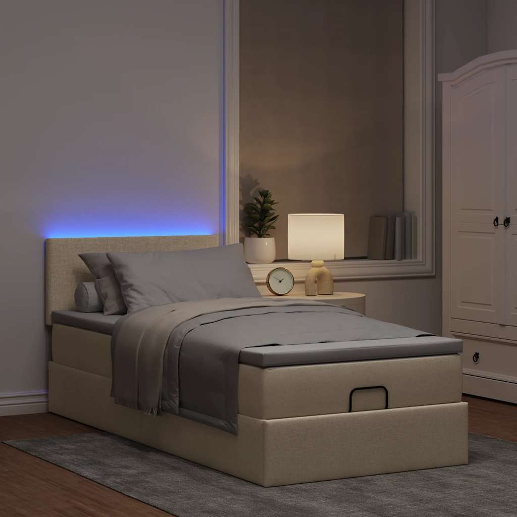 vidaXL Otomana Łóżko z Materacem i LED, kremowy, 90x200 cm, tkanina