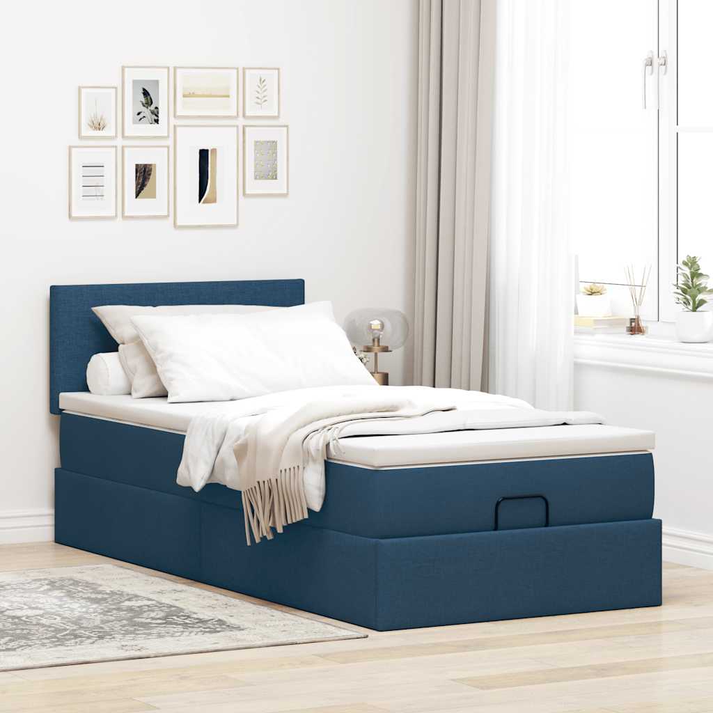 vidaXL Otomana Łóżko z Materacem i LED Niebieski 90x200 cm Tkanina