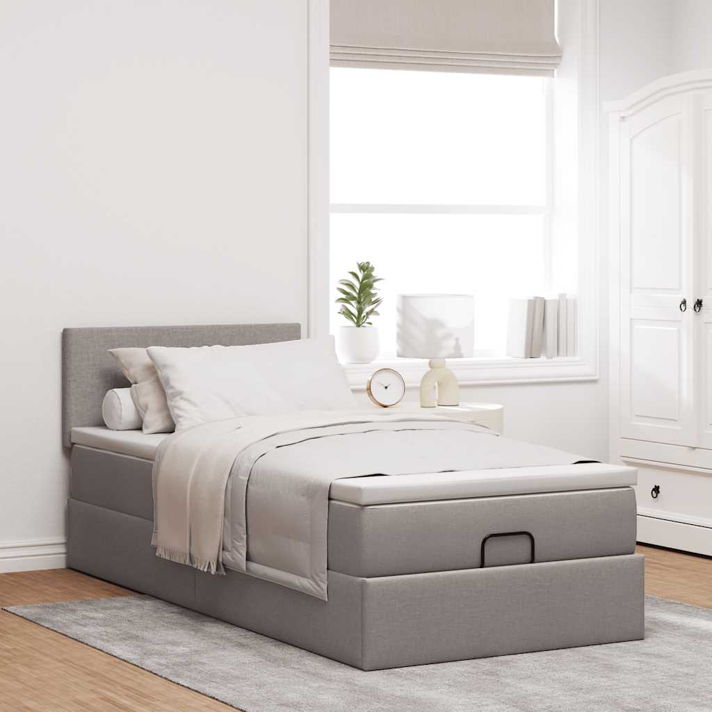 vidaXL Łóżko otomana z materacem, taupe, 100x200 cm, tkanina