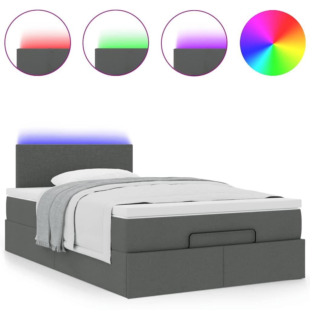 vidaXL Łóżko otomana z materacem i LED, ciemnoszary, 120x190cm tkanina