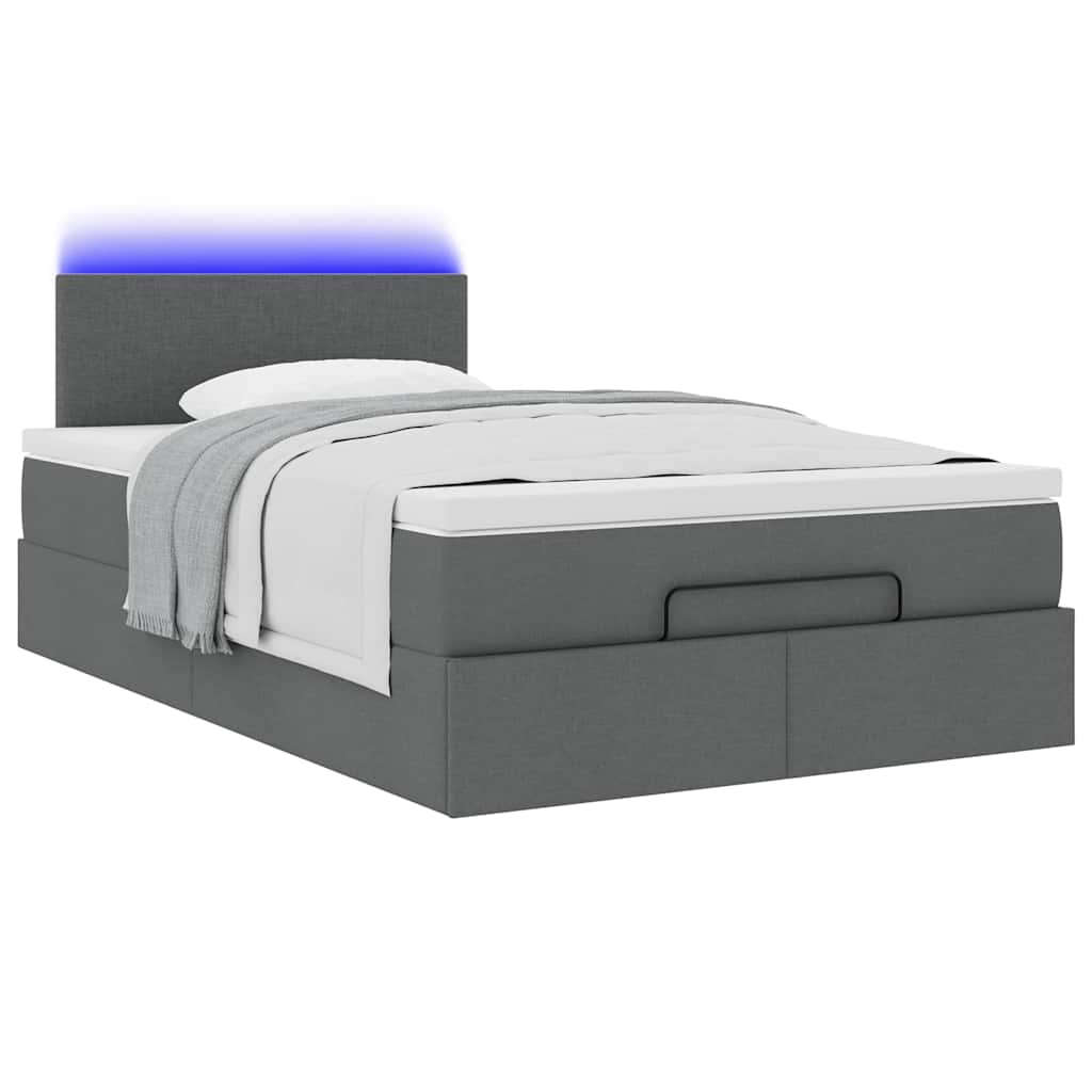 vidaXL Łóżko otomana z materacem i LED, ciemnoszary, 120x190cm tkanina
