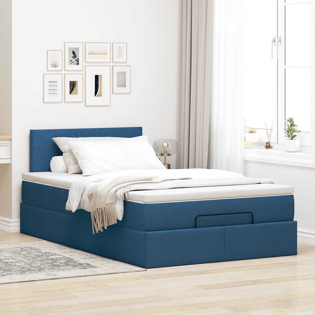 vidaXL Łóżko otomana z materacem i LED, niebieski, 120x190cm, tkanina