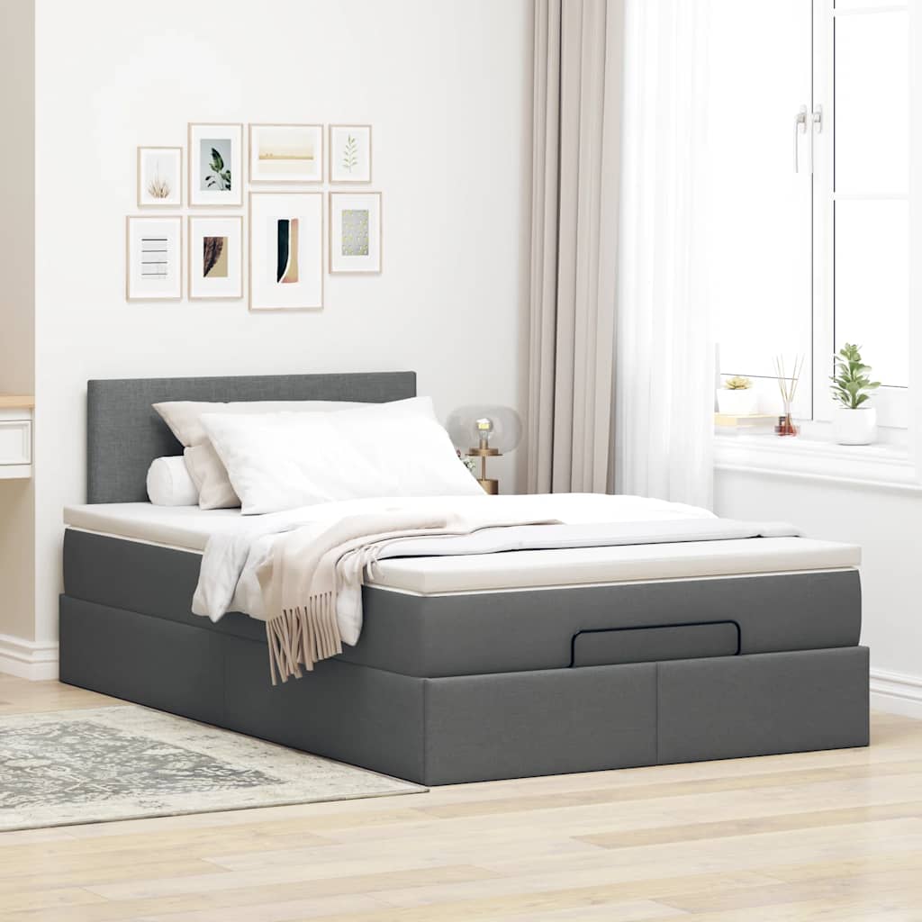 vidaXL Łóżko otomana z materacem i LED, ciemnoszary, 120x200 cm