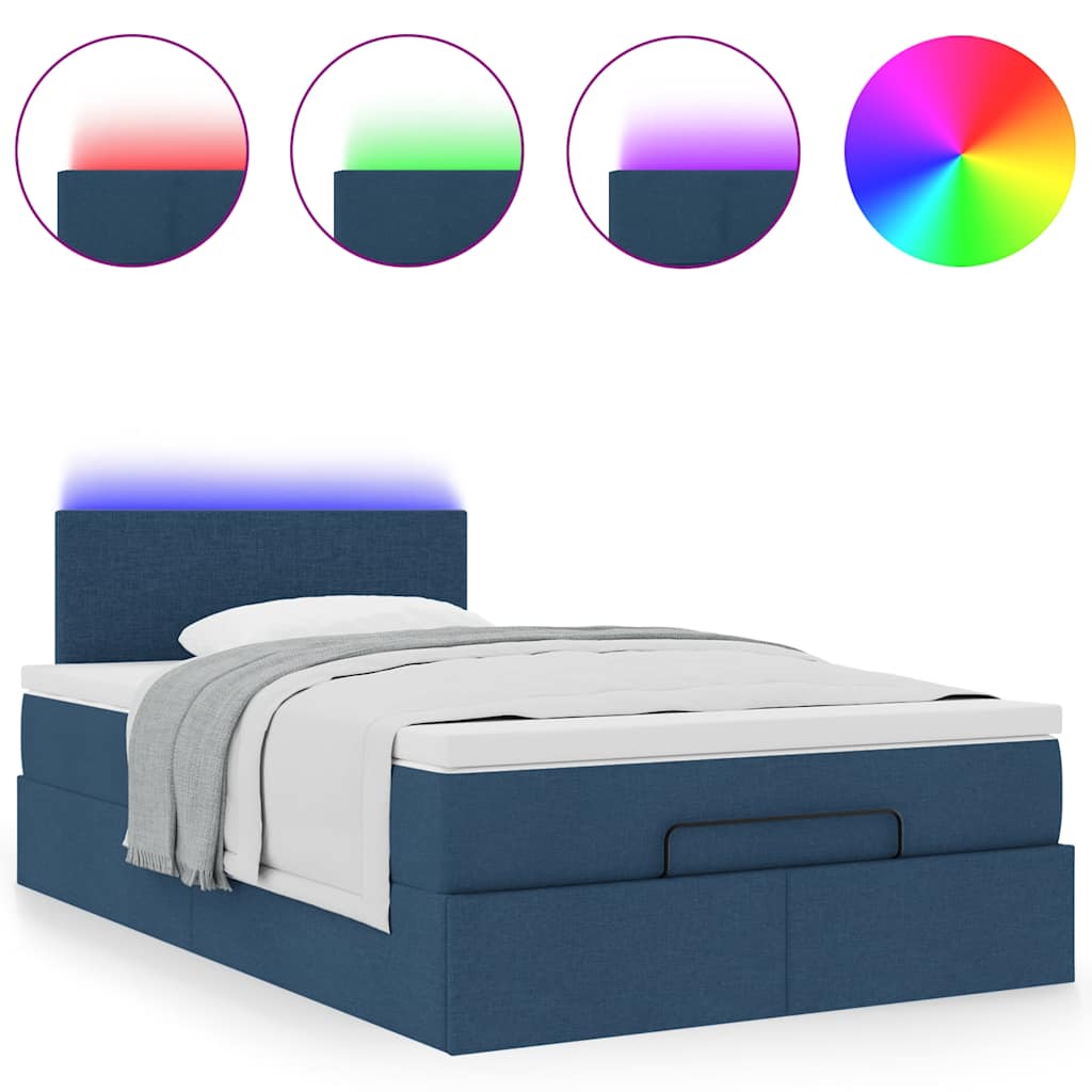 vidaXL Otomana Łóżko z Materacem i LED Niebieski 120x200 cm Tkanina