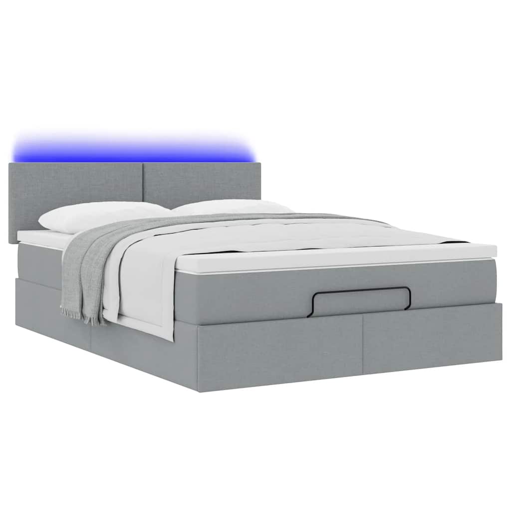 vidaXL Łóżko Ottoman z materacem i diodami LED Jasnoszary 140x190 cm
