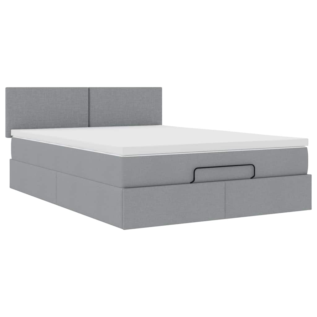 vidaXL Łóżko Ottoman z materacem i diodami LED Jasnoszary 140x190 cm