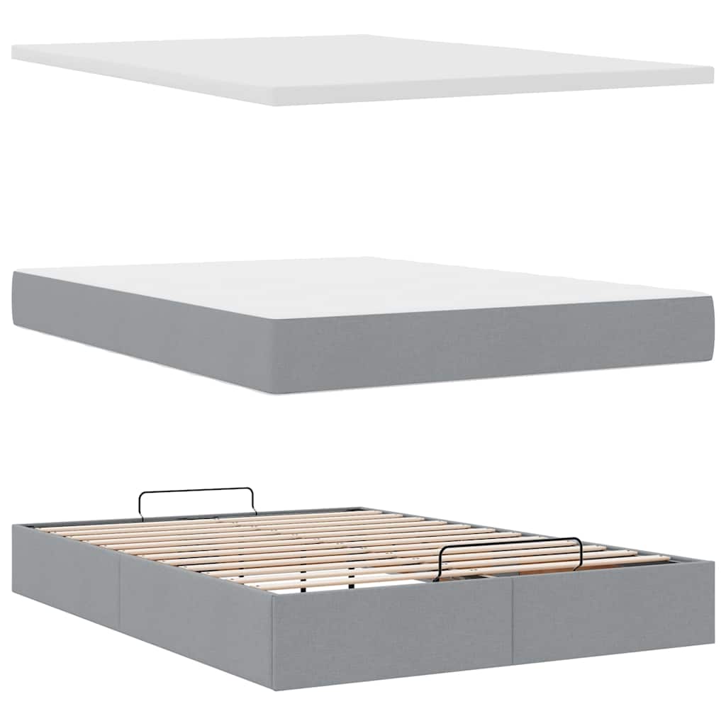 vidaXL Łóżko Ottoman z materacem i diodami LED Jasnoszary 140x190 cm