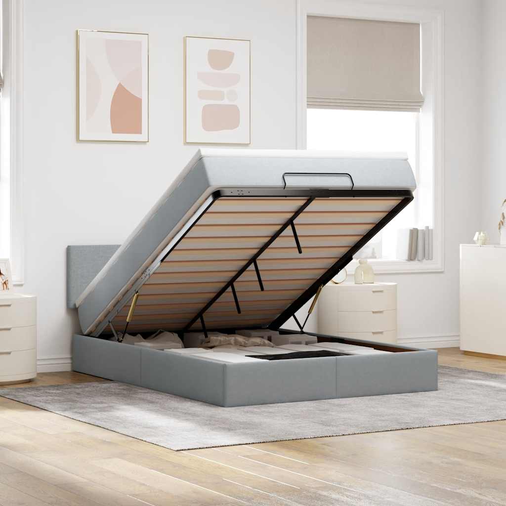 vidaXL Łóżko Ottoman z materacem i diodami LED Jasnoszary 140x190 cm