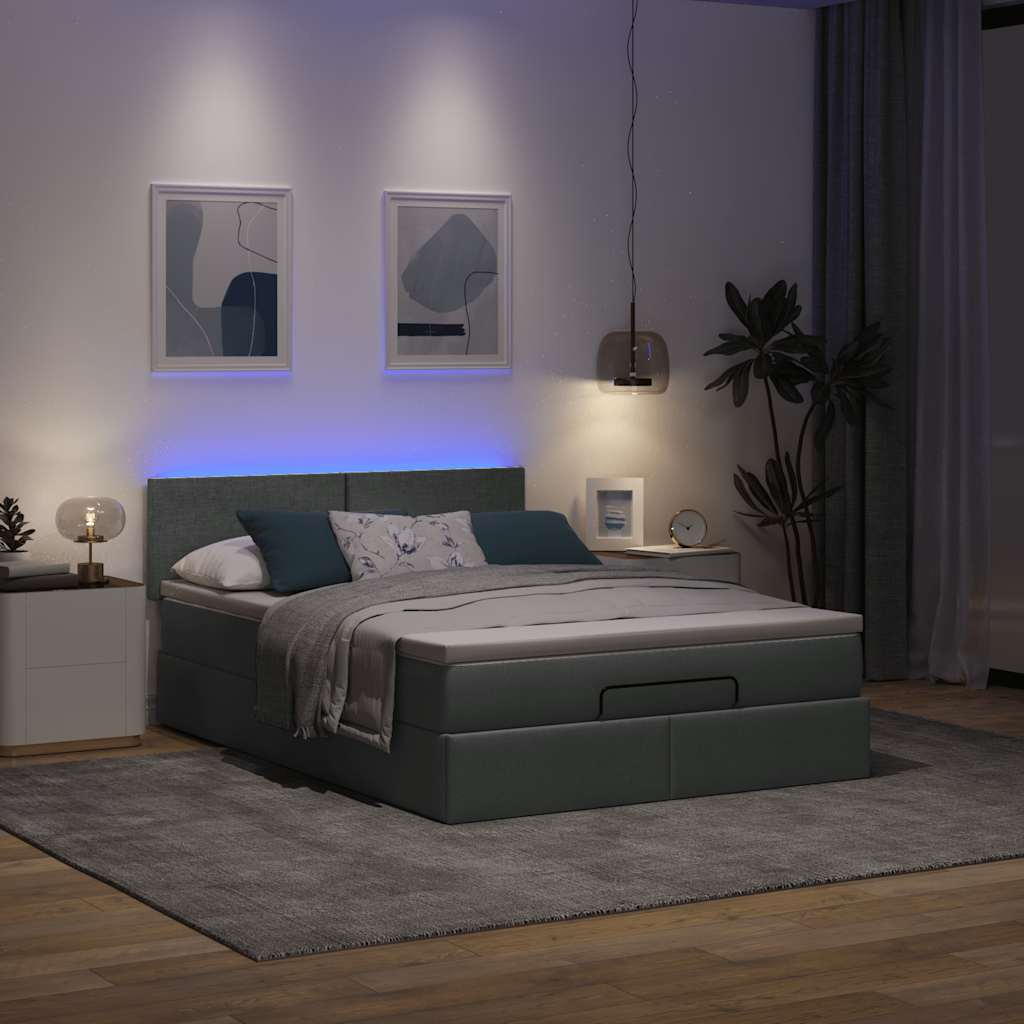 vidaXL Łóżko Ottoman z materacem i diodami LED Ciemnoszary 140x190 cm