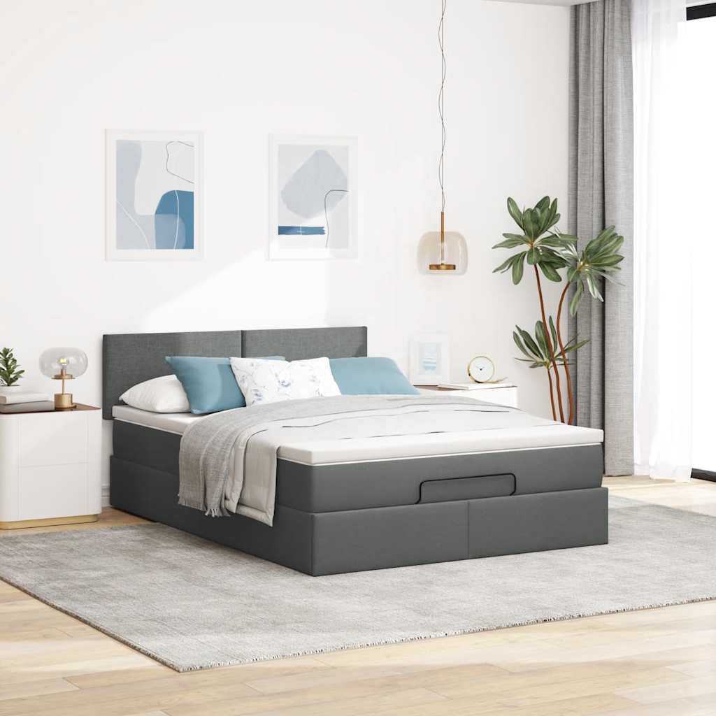 vidaXL Łóżko Ottoman z materacem i diodami LED Ciemnoszary 140x190 cm