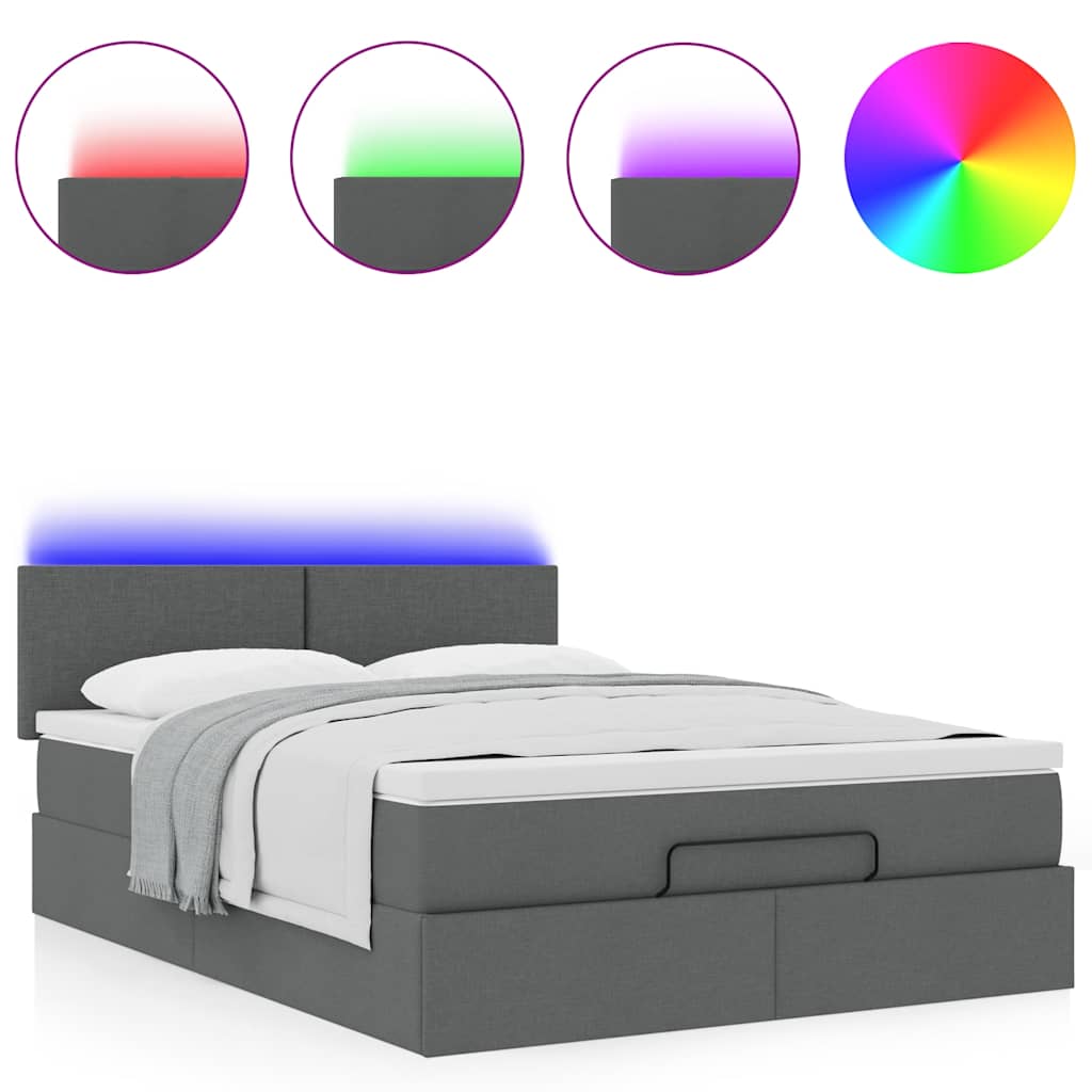 vidaXL Łóżko Ottoman z materacem i diodami LED Ciemnoszary 140x190 cm