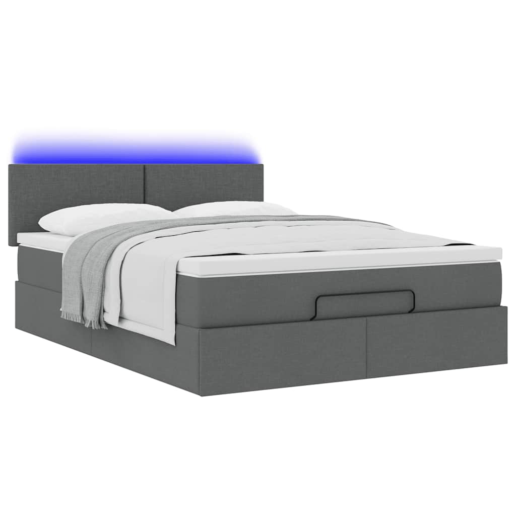 vidaXL Łóżko Ottoman z materacem i diodami LED Ciemnoszary 140x190 cm