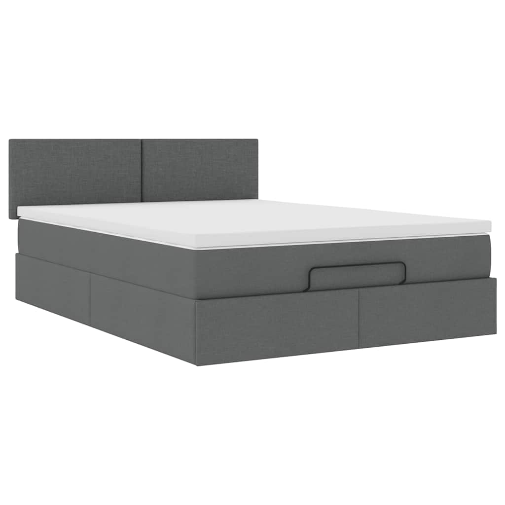 vidaXL Łóżko Ottoman z materacem i diodami LED Ciemnoszary 140x190 cm
