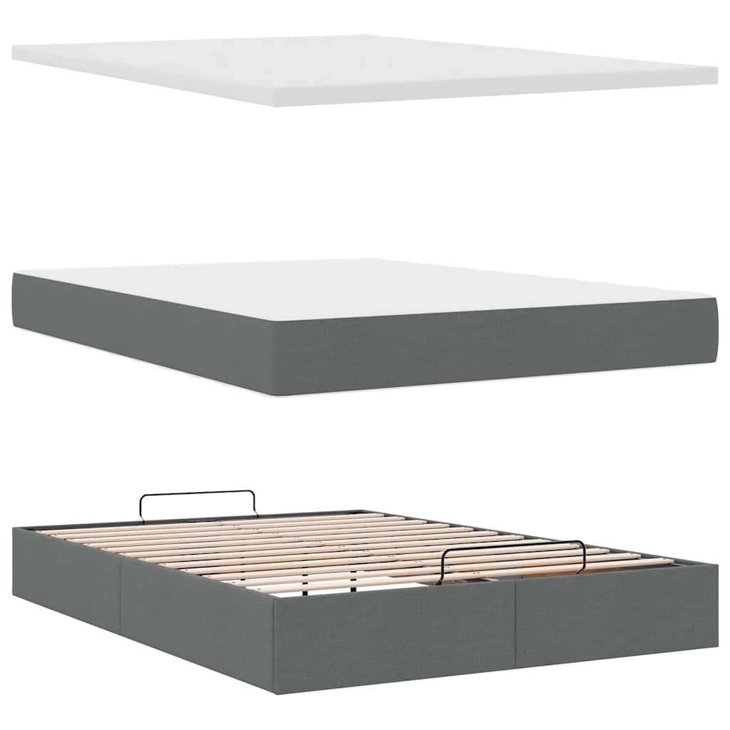 vidaXL Łóżko Ottoman z materacem i diodami LED Ciemnoszary 140x190 cm