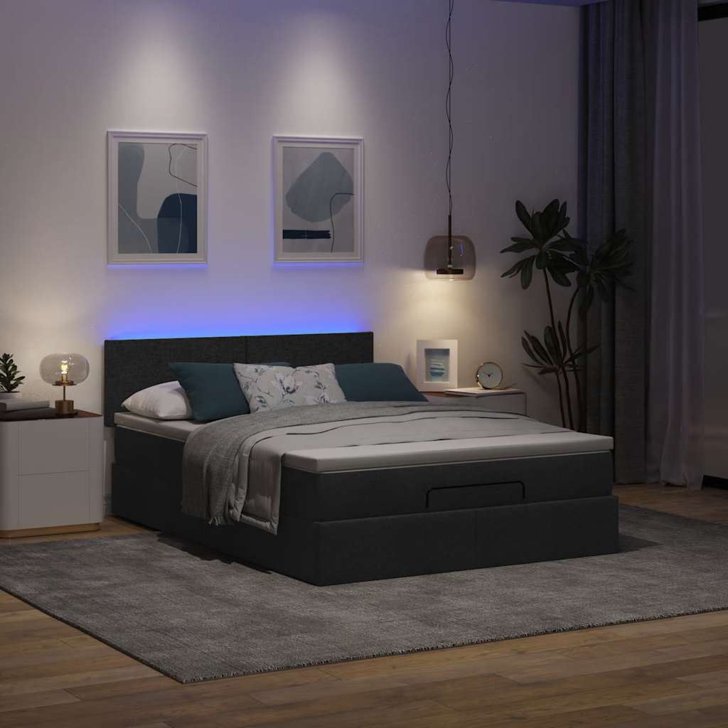 vidaXL Łóżko Ottoman z materacem i diodami LED Czarny 140x190 cm