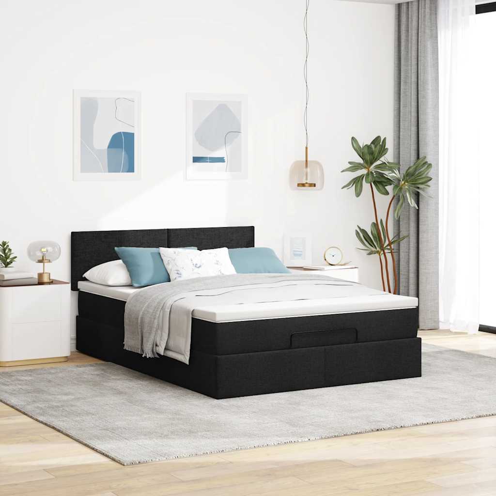 vidaXL Łóżko Ottoman z materacem i diodami LED Czarny 140x190 cm