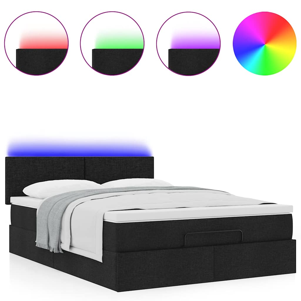 vidaXL Łóżko Ottoman z materacem i diodami LED Czarny 140x190 cm
