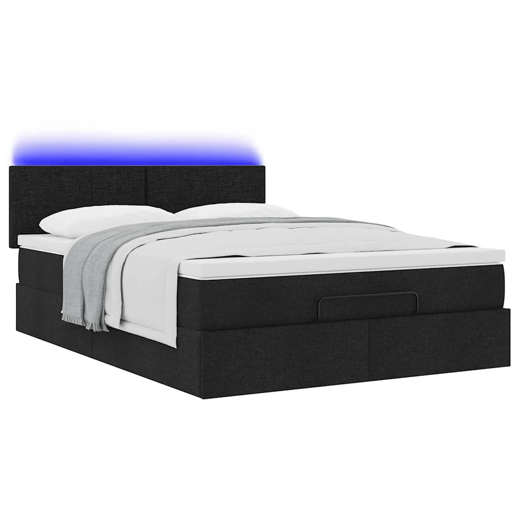 vidaXL Łóżko Ottoman z materacem i diodami LED Czarny 140x190 cm