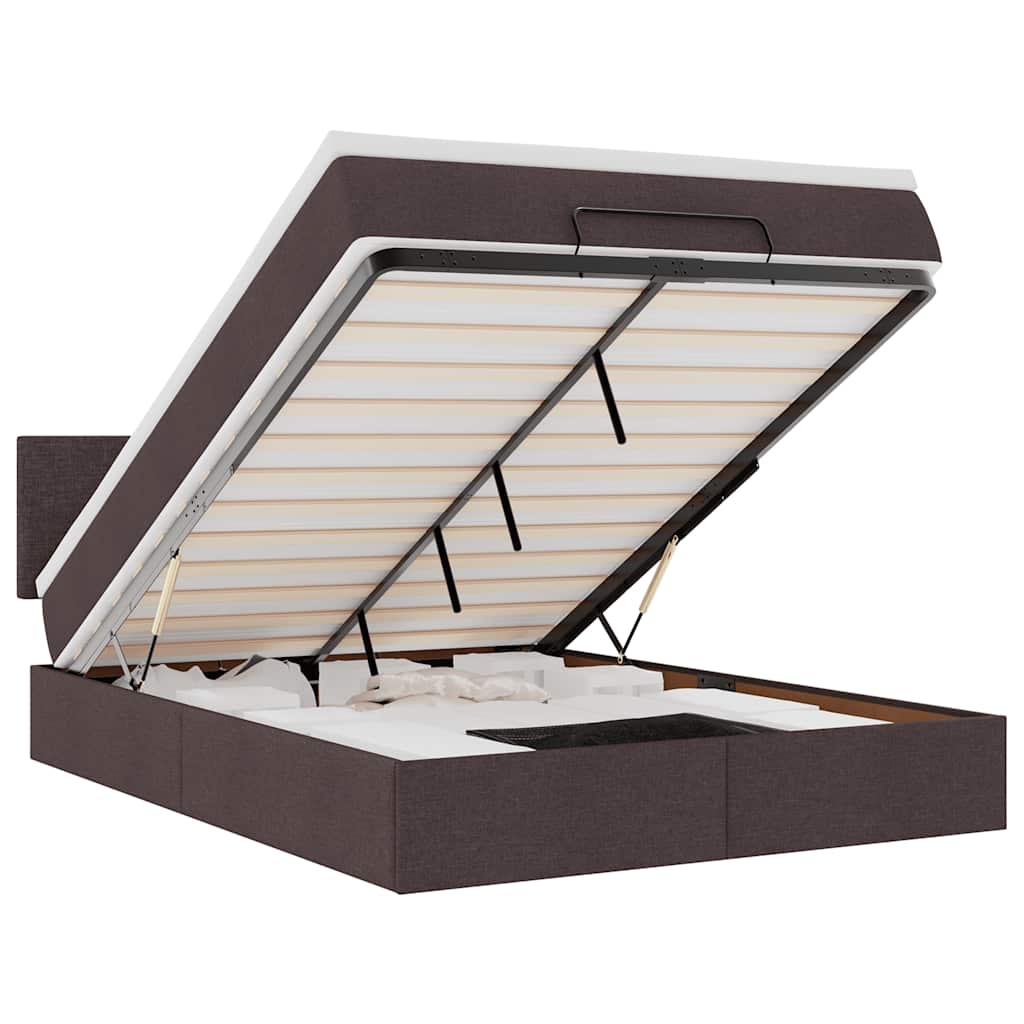 vidaXL Łóżko otomana z materacem diodami LED ciemnobrązowe 140x190 cm