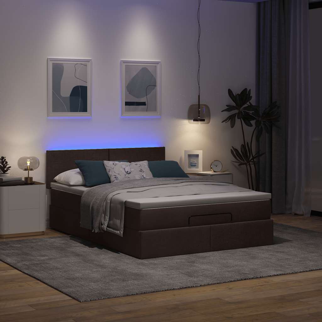 vidaXL Łóżko otomana z materacem diodami LED ciemnobrązowe 140x190 cm